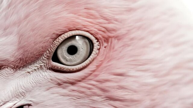 Close up shot of pink flamingo eye. 