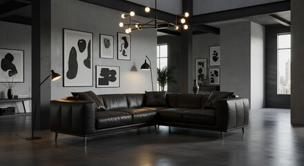 3d rendering luxury and modern living room with good design leather sofa