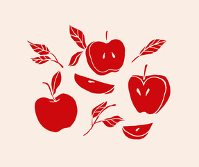 Vintage hand drawn background with apples and leaves.
