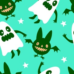 Halloween ghost seamless cute cartoon pattern for wrapping paper and fabrics