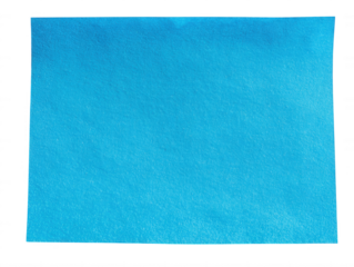 Rectangular piece of blue non-woven synthetic fabric isolated on a plain white background. Close-up of a textured disposable cleaning cloth.
