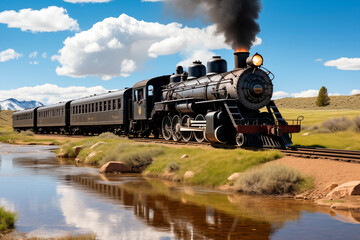 Fototapeta premium Steam engine train. (AI Generated)