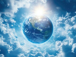 Earth in a brilliant, cloudy sky