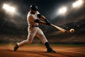 Dynamic Baseball Action Shot with Professional Athlete Performance and Stadium Sports Energy
