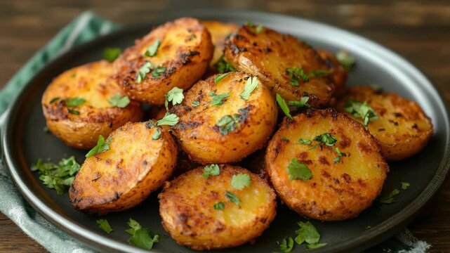 A delicious serving of garlic and cilantro potatoes, a popular appetizer in Latin American cuisine.