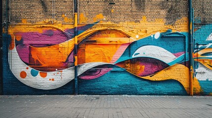 Naklejka premium Vibrant graffiti art adorns a brick wall.