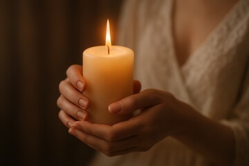 Intimate Candle Lighting with Feminine Grace and Atmospheric Warmth