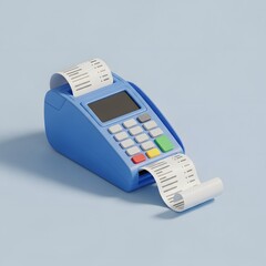 Blue Payment Terminal with Receipt on Light Blue Background