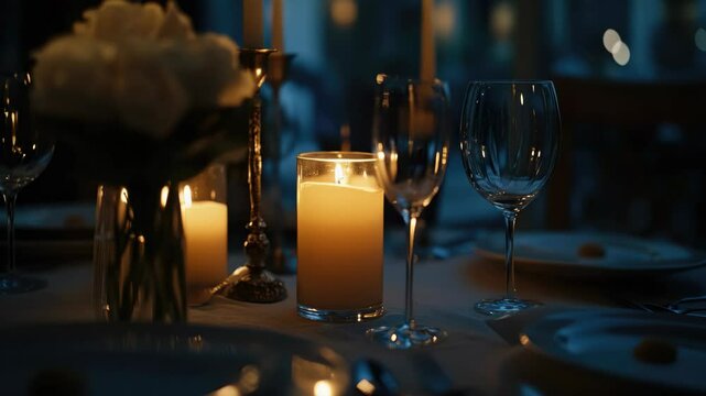 Candlelit dining experience in a restaurant. A sophisticated and intimate setting for an evening meal.