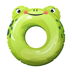 Vector Illustration of a Vibrant Frog-Shaped Swim Ring. Design of an Animal on an Inflatable Ring