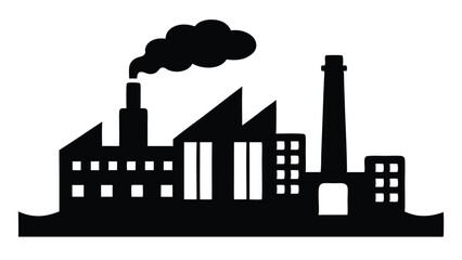 Fototapeta premium Industrial Complex Silhouette Vector Illustration of Factory Buildings and Pollution