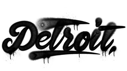 Handmade graffiti tag "DETROIT" with black spray paint texture and drip effect. Raw, edgy street art design, perfect for urban graphics, hip-hop posters, and modern graffiti projects.
