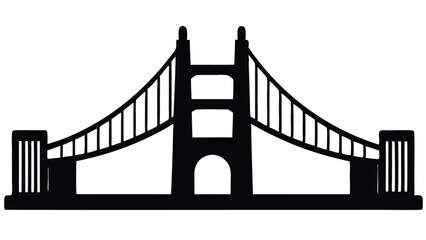 Iconic Suspension Bridge Silhouette Black and White Vector Illustration