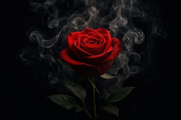 Romantic Red Rose with Dramatic Smoke Effect and Elegant Floral Photography