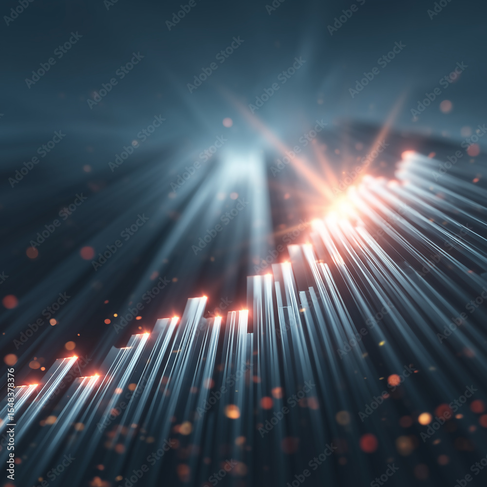 Wall mural rising graph with glowing lines - inspiring - ascending smoothly - minimalist backdrop with soft blu