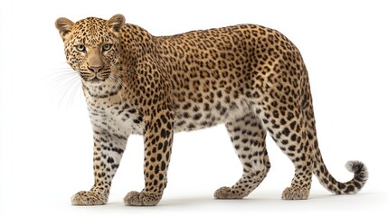 Fototapeta premium Leopard in profile against white