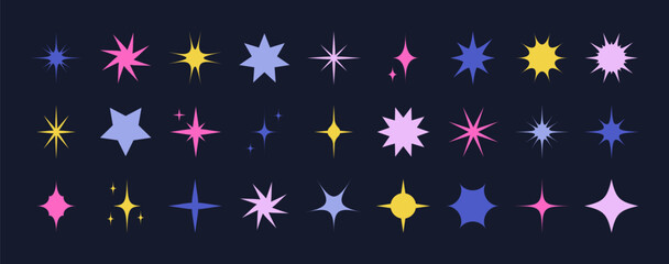 Geometric brutalist star bold elements. Modern minimalistic abstract primitive shapes, postmodern scandinavian block figures. Vector contemporary set