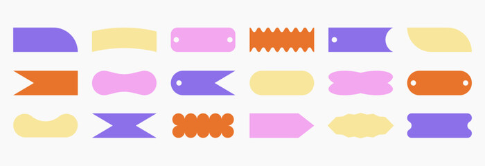 Trendy abstract shapes. Blank sticker design for sale promotion banner, discount offer label icons, empty geometric frames brutalist elements. Vector isolated set
