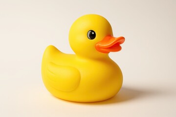 Fototapeta premium Classic yellow rubber duck toy floating in pristine white studio setting for playful product photography