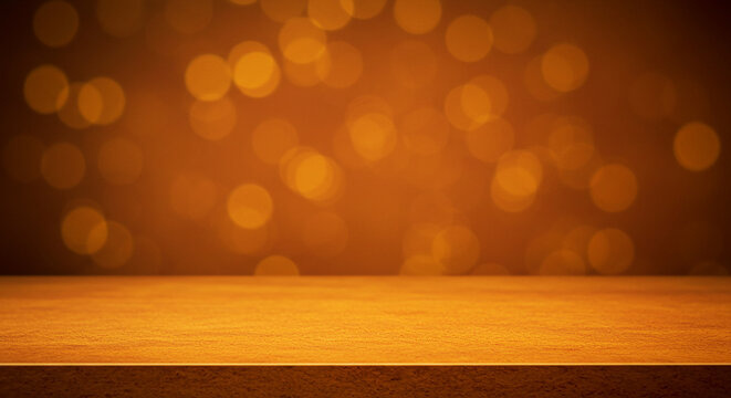 Wooden surface with bokeh background in warm tones creating a festive and inviting atmosphere view