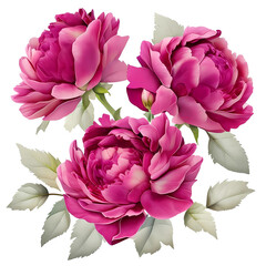 Pink fushia peony roses isolated background