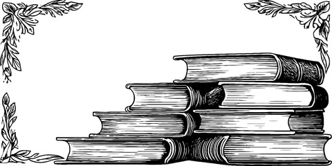 Vintage book stack and ornamental frame design for prints and posters