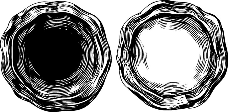 Black and white gold doubloon coin silhouette sketch for vintage designs