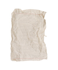 A torn crumpled lined paper with a red line on a white background suits notes and creative...