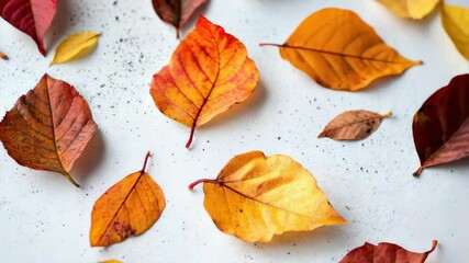 Brightly colored autumn leaves scattered around, indicating the arrival of fall season.