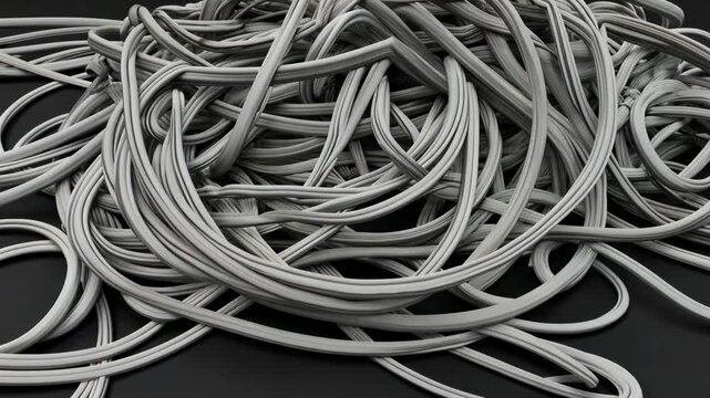 Isolated Messy Heap of Colorful Rubber Wires and Cords Abstract Background