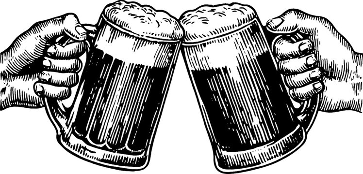 Cheerful friends clinking beer mugs for celebration and social gathering