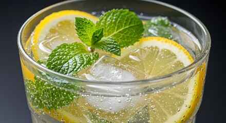 Fototapeta premium Refreshing Lemon Mint Spritzer with Ice