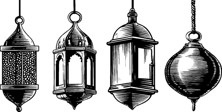 Moroccan style wrought iron lanterns set - vintage design for decor and art projects