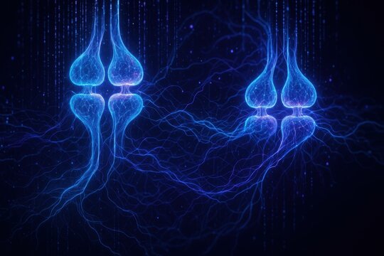 Holographic digital representation of human neural networks with flowing data streams and AI processing nodes