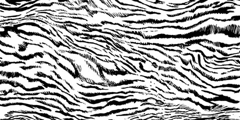 Seamless black and white tiger stripe wave design for decorative patterns
