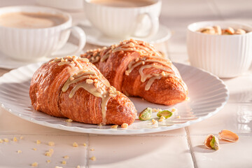 Sweet and delicious pistachio croissants ready to eat.