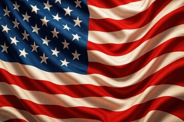 Obraz premium Patriotic celebration background featuring flowing American flag design with stars and stripes in dynamic arrangement