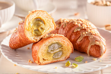 Sweet and delicious pistachio croissants for breakfast