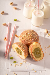 Homemade and sweet pistachio donuts ready to eat.