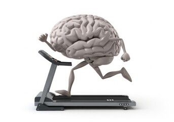 Brain running on treadmill isolated on transparent background