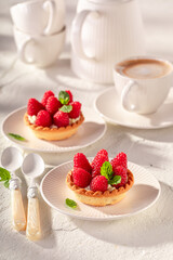 Tasty and homemade mini tart made of local raspberries.
