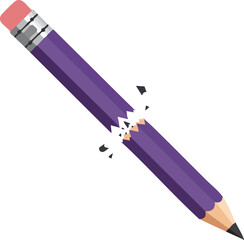 Purple pencil broken in half with eraser and sharp tip isolated on white background vector illustration 