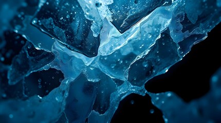 Obraz premium Extreme Macro Shot of a Perfectly Clear Ice Chunk, Revealing Intricate Internal Structure with Frozen Air Bubbles and Crystalline Patterns.