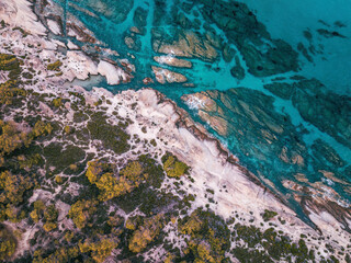 Kavourotrypes beach Sithonia paradise wild bay of Halkidiki, aerial panorama landscape view
