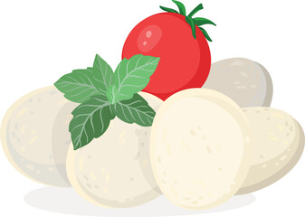 Caprese salad, cartoon vector illustration. Tomatoes, basil and mozzarella. Vector illusytation