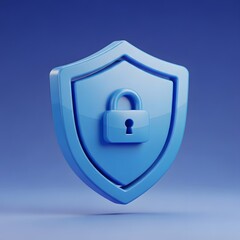 Protective Blue Shield with Padlock Security on Solid Background