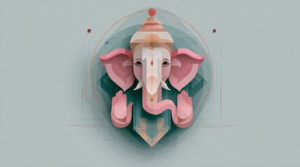 Soft pastel low poly Ganesha vector icon with modern geometric symmetry and clean copy space