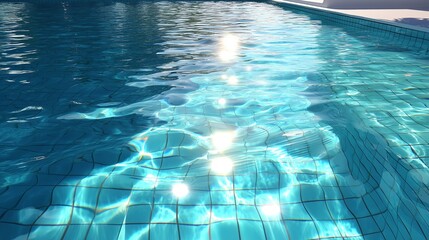 Reflections on water surface in a bright pool during midday light in a serene outdoor setting