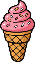 Delightful Cartoon Ice Cream Cone with Pink Scoop and Sprinkles Evoking Summer and Sweetness in a Whimsical Design