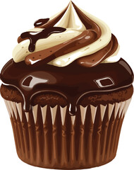 Decadent Chocolate Cupcake Temptation A Sweet Treat Featuring Swirled Frosting and Rich Chocolate Glaze Dripping Down the Side
